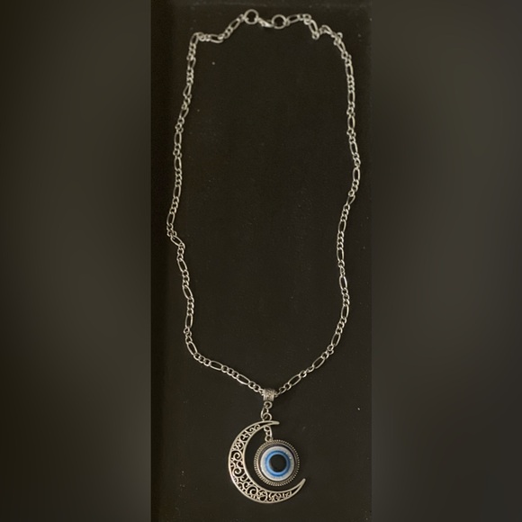 NECKLACE Evil Eye Crescent Moon Pendant on Chain. - Picture 3 of 3